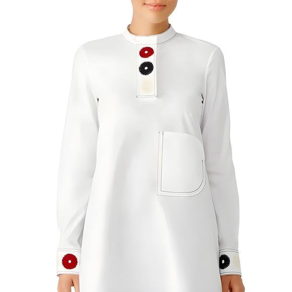 Derek LAM Retro 60s Shirt Dress Floral Embroidered Stand Collar Tailored Tunic 0 - Picture 3 of 12